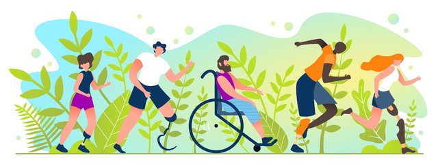 Fototapeta premium Marathon for People with Disabilities Cartoon Flat
