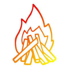 warm gradient line drawing cartoon camp fire