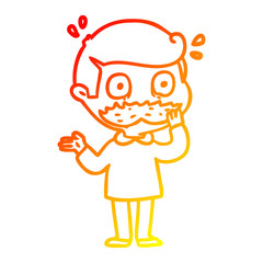 warm gradient line drawing cartoon man with mustache shocked