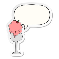 cute cartoon ice cream desert and speech bubble sticker