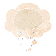 cartoon rain cloud and thought bubble in retro textured style
