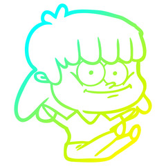 cold gradient line drawing cartoon smiling woman