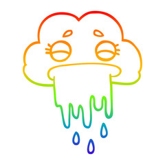 rainbow gradient line drawing cartoon rain cloud