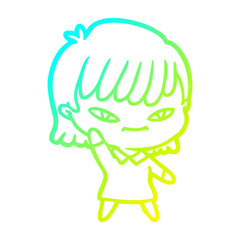 cold gradient line drawing cartoon woman