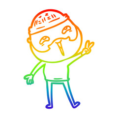 rainbow gradient line drawing cartoon happy bearded man