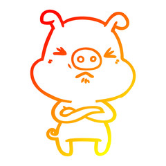 Obraz premium warm gradient line drawing cartoon angry pig