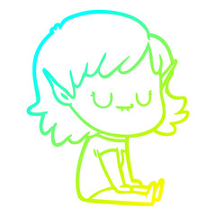 cold gradient line drawing happy cartoon elf girl