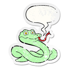 cartoon snake and speech bubble distressed sticker