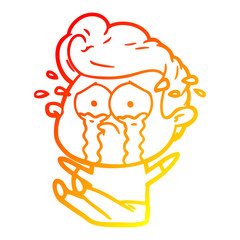 warm gradient line drawing cartoon crying man sat on floor