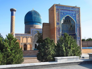 Side view of ancient Mausoleum Gur Emir, 15 century, UNESCO World Heritage Site. Samarkand city , Uzbekistan, 