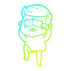 cold gradient line drawing cartoon tired man