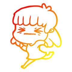 warm gradient line drawing cartoon angry girl