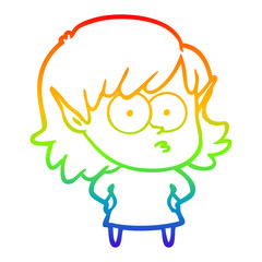 rainbow gradient line drawing cartoon shocked elf girl