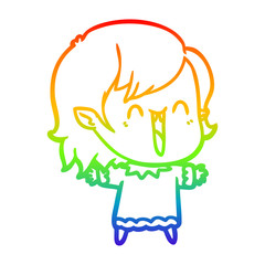 rainbow gradient line drawing cute cartoon happy vampire girl