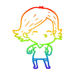 rainbow gradient line drawing cartoon woman