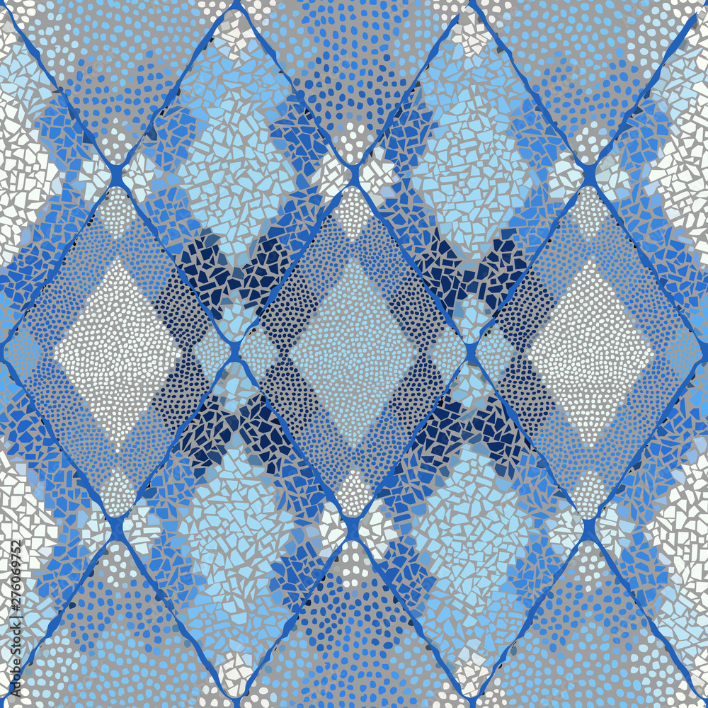 Aufkleber Mosaic art pattern of rhombuses of different tile textures. Seamless vector.