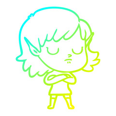 cold gradient line drawing cartoon elf girl