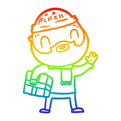 rainbow gradient line drawing cartoon bearded man