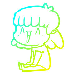 cold gradient line drawing cartoon happy girl