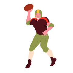 American football player. Quarterback making a  pass. Vector flat illustration. Avatar, the people isolated on white.