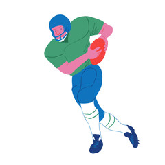 American football player. Quarterback runs with ball. Vector flat illustration. Avatar, the people isolated on white.