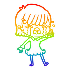 rainbow gradient line drawing cartoon girl crying