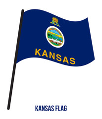 Kansas (U.S. State) Flag Waving Vector Illustration on White Background