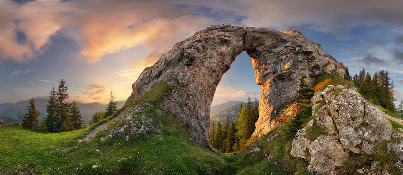 Mountain landscape with big rock at sunset - Low Tatras, Slovakia © TTstudio