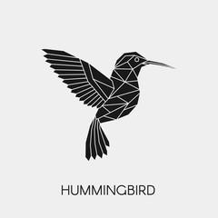 Geometric hummingbird. Polygonal animal. Black silhouette. Vector illustration.	