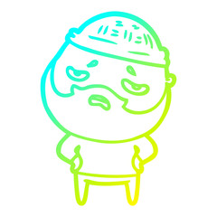 cold gradient line drawing cartoon worried man with beard