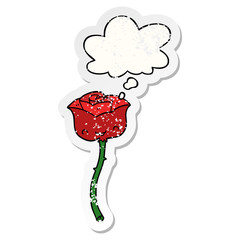 cartoon rose and thought bubble as a distressed worn sticker