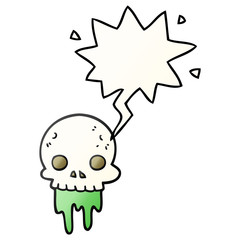 cartoon spooky halloween skull and speech bubble in smooth gradient style