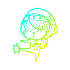 cold gradient line drawing happy cartoon space girl kicking