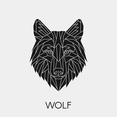 Geometric wolf. Polygonal head of animal. Black silhouette. Vector illustration.	