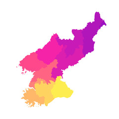 Vector isolated illustration of simplified administrative map of North Korea (People's Republic of Korea). Borders of the regions. Multi colored silhouettes