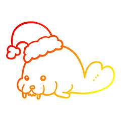 warm gradient line drawing cartoon christmas walrus