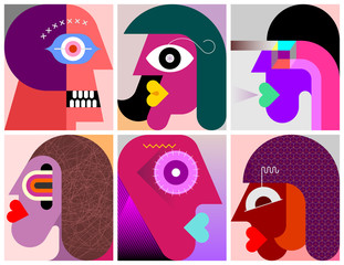 Six Persons Portraits vector illustration