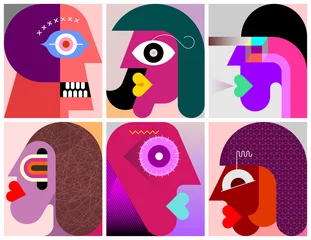 Gordijnen Zes personen portretten vector illustratie ©  danjazzia