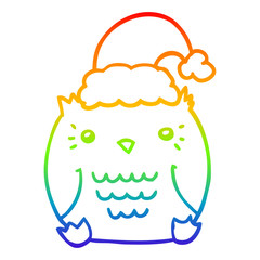 rainbow gradient line drawing cute cartoon owl wearing christmas hat
