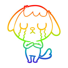 rainbow gradient line drawing cute cartoon dog crying