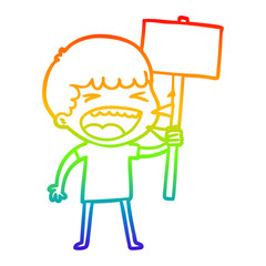 rainbow gradient line drawing cartoon laughing man