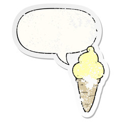 cartoon ice cream and speech bubble distressed sticker