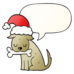 cute christmas dog and speech bubble in smooth gradient style