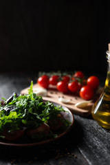 appetizing Caesar salad with croutons cherry tomatoes olive oli
