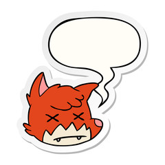 cartoon dead fox face and speech bubble sticker