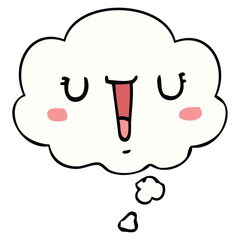 happy cartoon face and thought bubble
