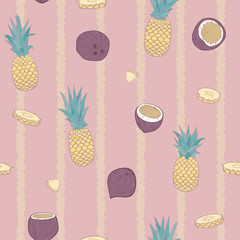 Vector Pina Colada on Loose Stripes seamless pattern design.