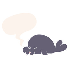 cartoon walrus and speech bubble in retro style