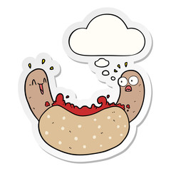 cartoon hotdog and thought bubble as a printed sticker