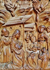 Fototapeta premium Geburt Jesu, Holzrelief, Münsterportal, Konstanz
